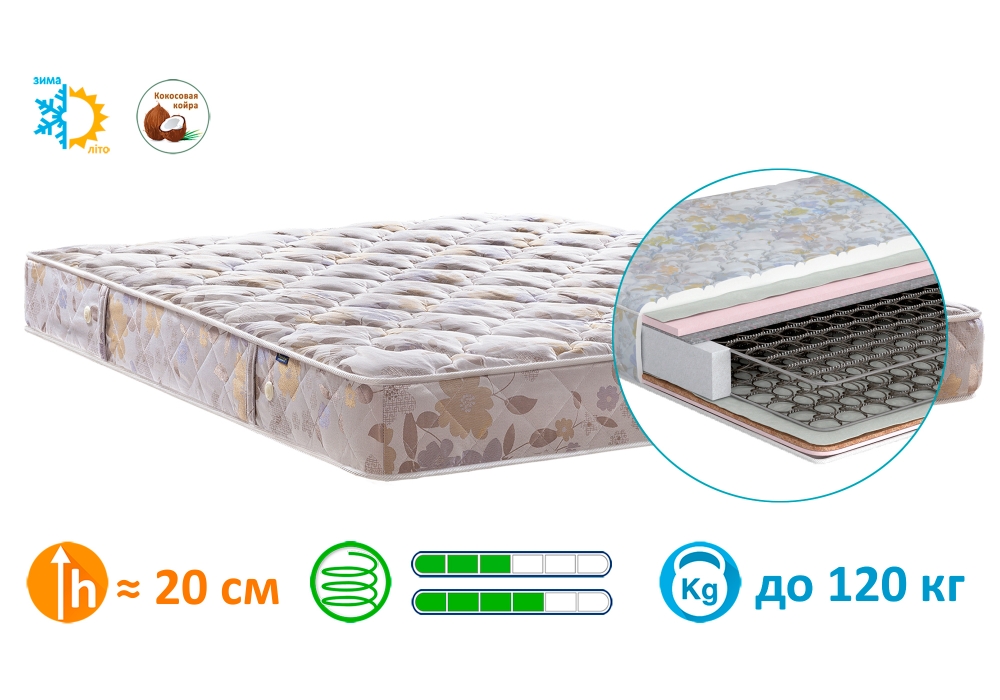 

Матрас ортопедический Matroluxe Монтана Bonnel Кокос 150x200 см