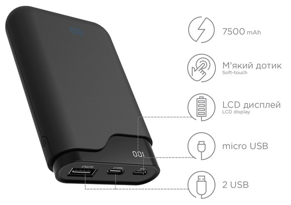 

УМБ Ergo 7500 mAh Type-C Rubber Black (LI-U3)