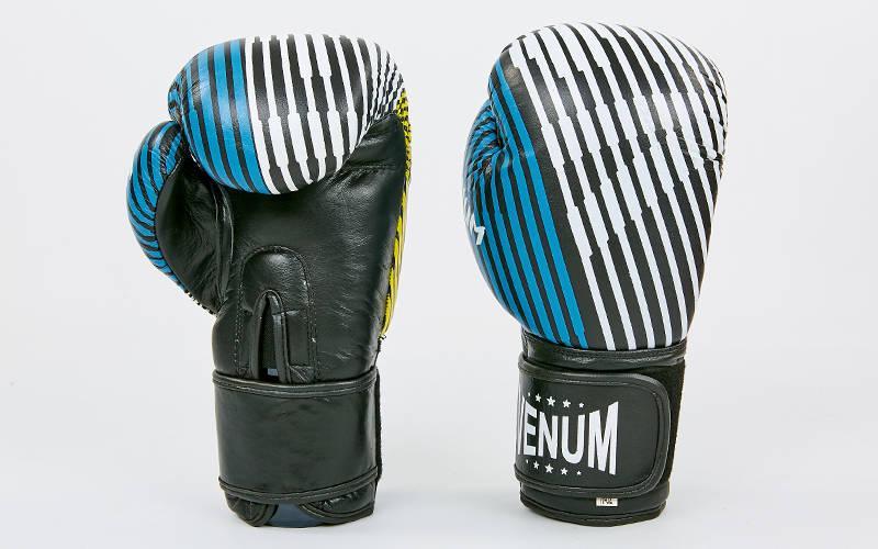 

Перчатки для бокса и единоборств Venum кожаные 6737 White-Blue-Black 12 унций
