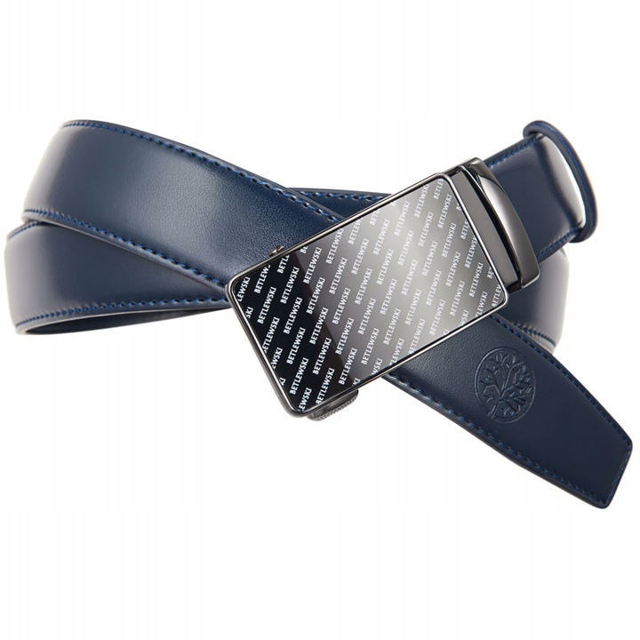 

Ремень кожаный мужской Betlewski с автоматической пряжкой темно-синий (C30-LO GR) 110 см