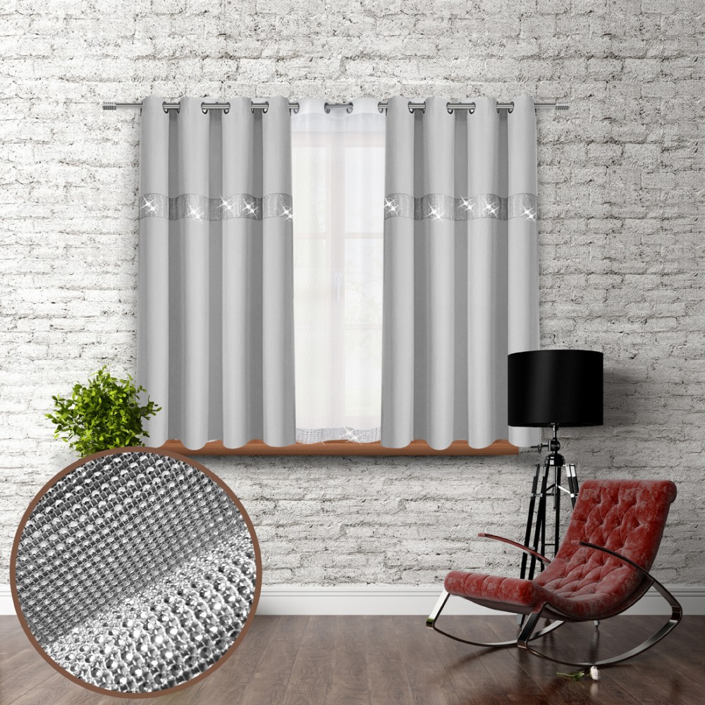 

Штора Vipro Group GLAMOUR с цирконами 140 х 160 см на люверсах (404-31 T256118) светло-серая