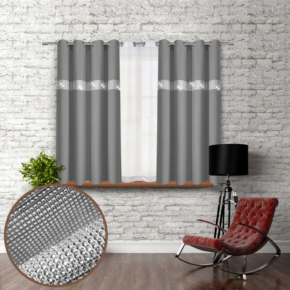 

Штора Vipro Group GLAMOUR с цирконами 140 х 160 см на люверсах (404-33 T256099) серая