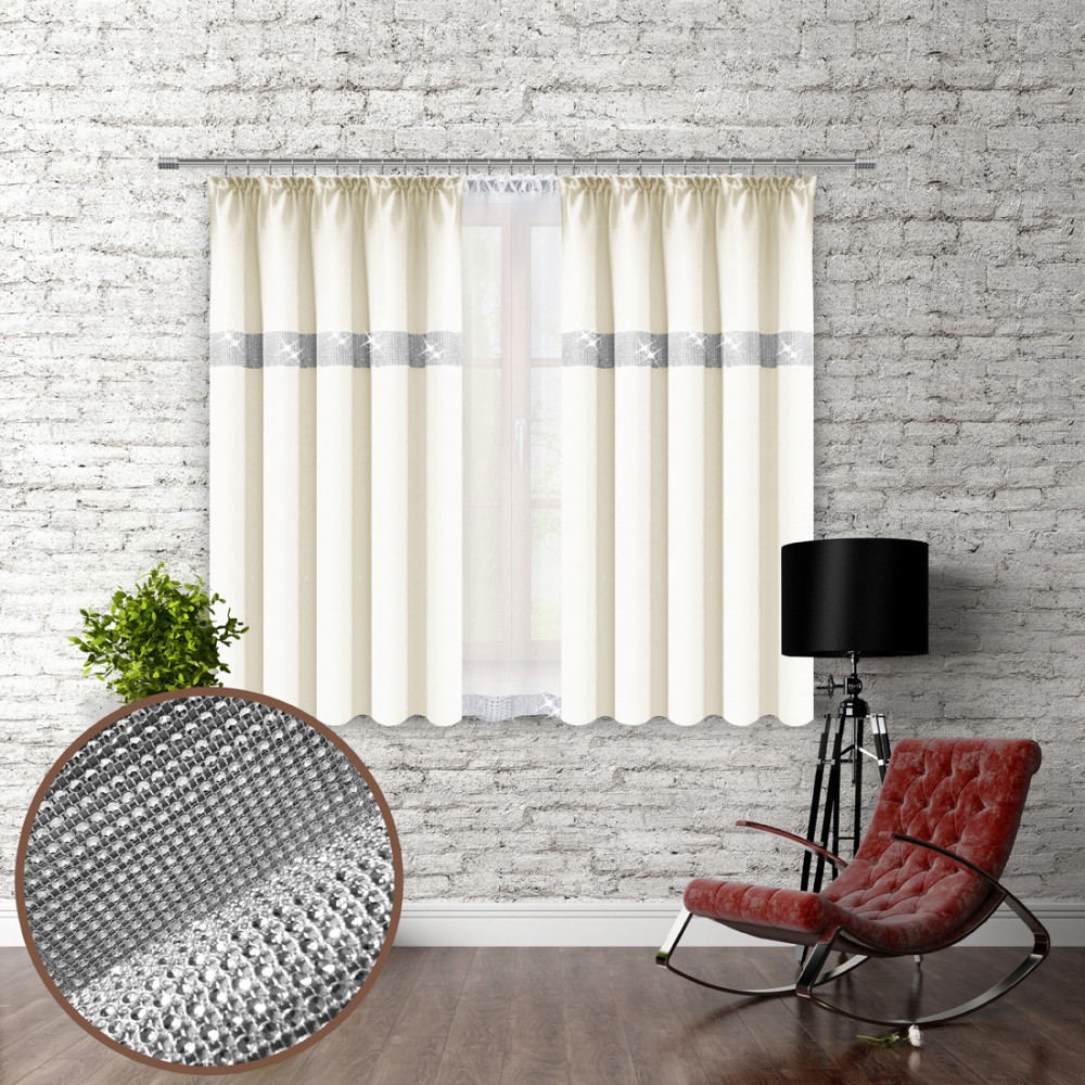 

Штора Vipro Group GLAMOUR с цирконами 140 х 160 см на тесьме (404-02 T256086) экрю