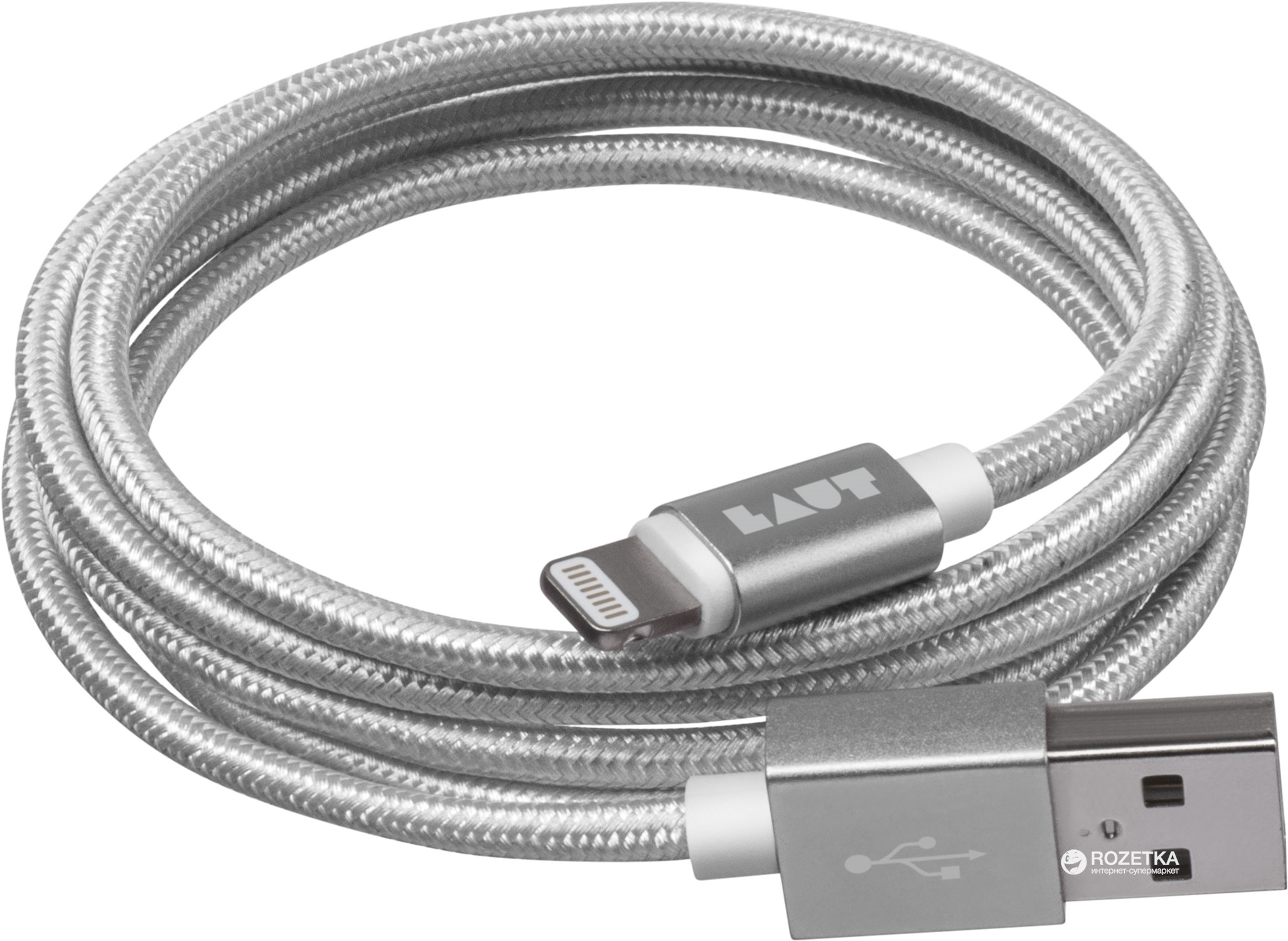 

Кабель Laut Link Metallics с алюминиевыми Lightning/USB коннекторами в премиальной нейлоновой оплетке 1.2 м Silver (LAUT_LKM_LTN1.2_SL)