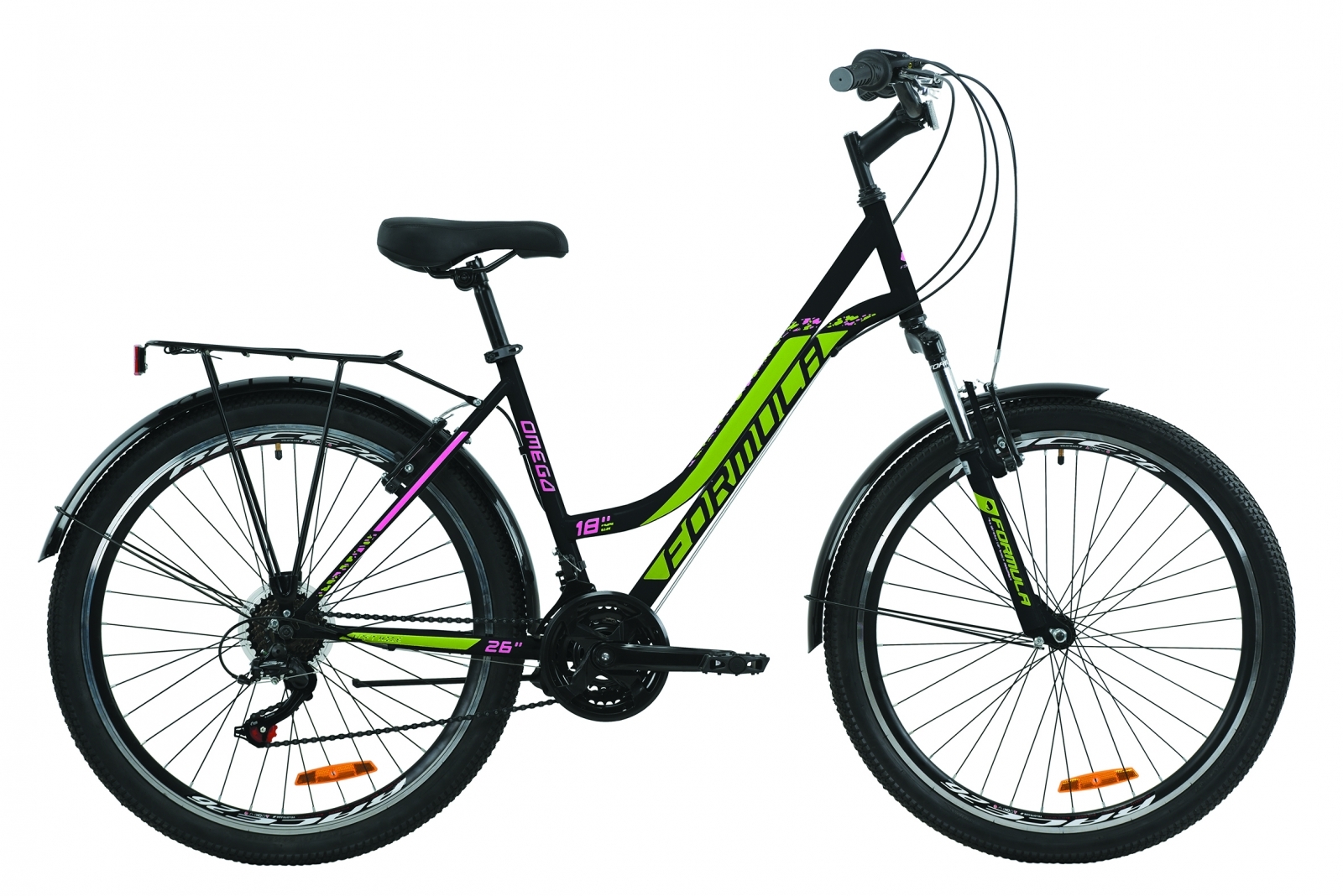 

Велосипед женский 26" Formula OMEGA 2020 (черно-зеленый с малиновым)