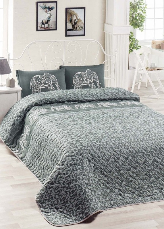 

Покрывало стеганное с наволочками 200*220 Eponj Home Elepante antrasit-fume серый евро размер