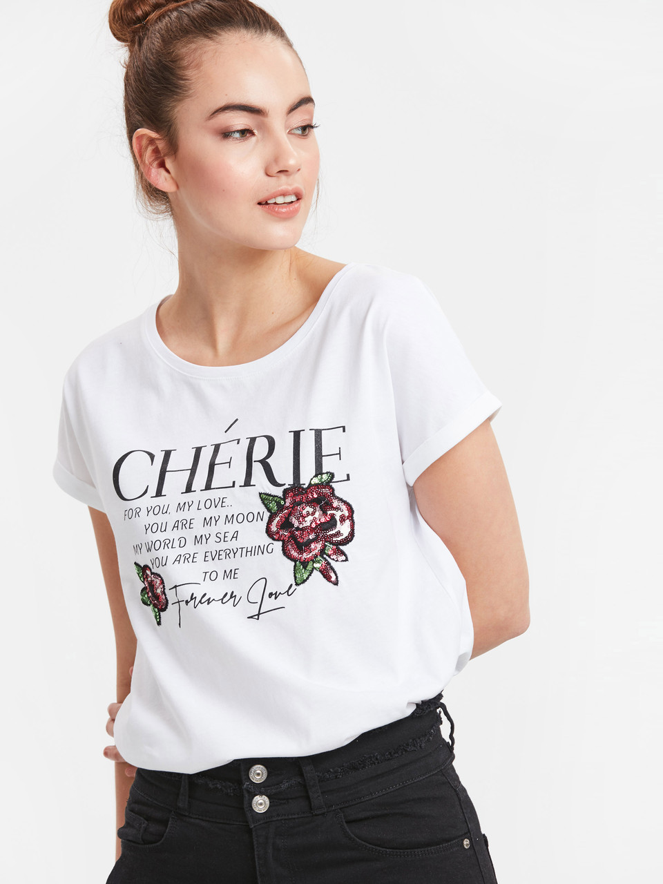 

Женская футболка Lc Waikiki CHERIE с розами из паеток  Белая (LCW Woman -2766-2, Женская футболка Lc Waikiki CHERIE с розами из паеток M Белая (LCW Woman -2766-2)