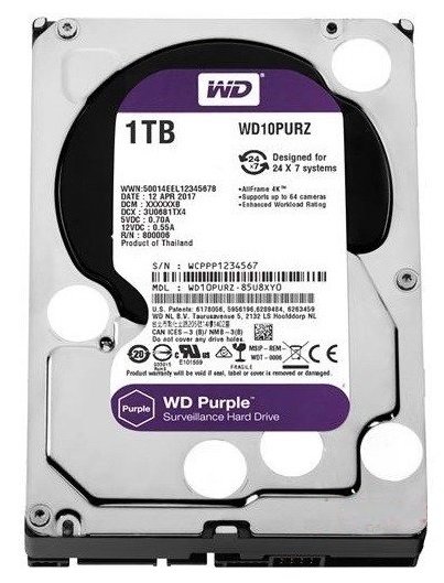 

Жесткий диск WD 3.5" SATA 3.0 1TB 5400 64MB Purple Surveillance