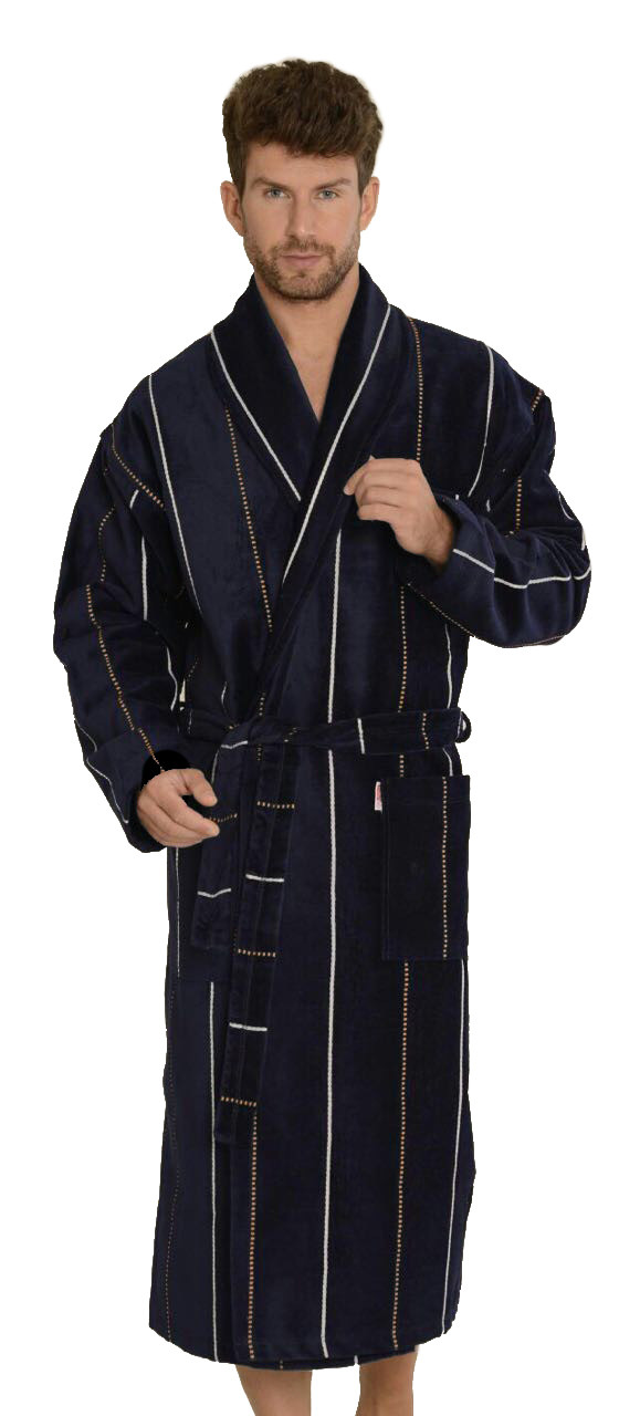 

Мужской махровый велюровый халат Gursan синий 3XL