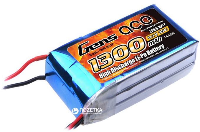 

Аккумулятор Gens Ace 1300 mAh 11.1V 25C 3S1P Lipo Battery Pack (B-25C-1300-3S1P)