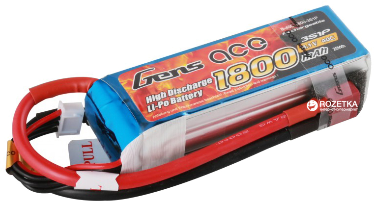 

Аккумулятор Gens Ace 1800 mAh 11.1V 40C 3S1P Lipo Battery Pack (B-40C-1800-3S1P)