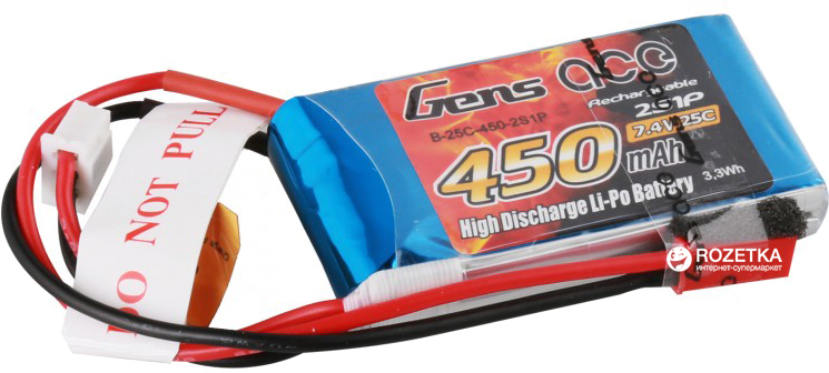 

Аккумулятор Gens Ace 450 mAh 7.4V 25C 2S1P Lipo Battery Pack (B-25C-450-2S1P)