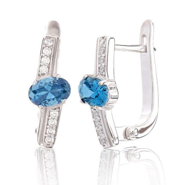

Серебряные серьги Silver925 с нано сапфиром и фианитом 2,86 гр