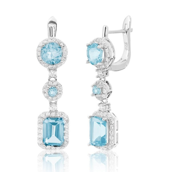 

Серебряные серьги Silver925 с топазом Swiss blue 6,67 гр