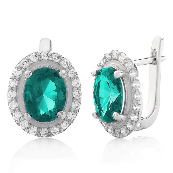 

Серебряные серьги Silver925 с нано изумрудом и фианитом 4,13 гр