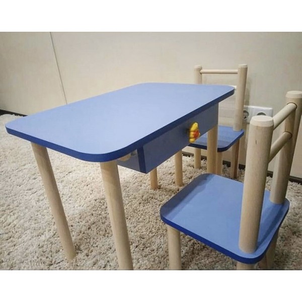 

Столик детский и 2 стульчика Toys , высота 40 см. 60/40 Голубой с ящиком
