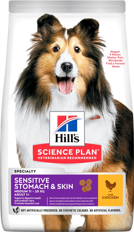 

Сухой корм для собак с чувствительным пищеварением и кожей Hill's Science Plan Adult Sensitive Stomach & Skin Medium с курицей - 14 кг