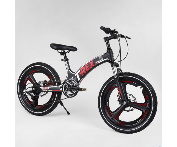 

Велосипед спортивный детский CORSO T-REX 90860, 20 дюймов, магниевая рама и обод, дисковые тормоза, 7 скоростей, Черно-красный