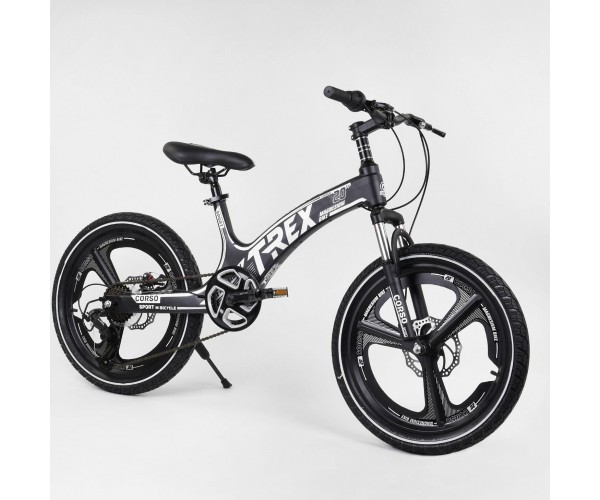 

Велосипед спортивный детский CORSO T-REX 28387, 20 дюймов, магниевая рама и обод, дисковые тормоза, 7 скоростей, Черно-серый