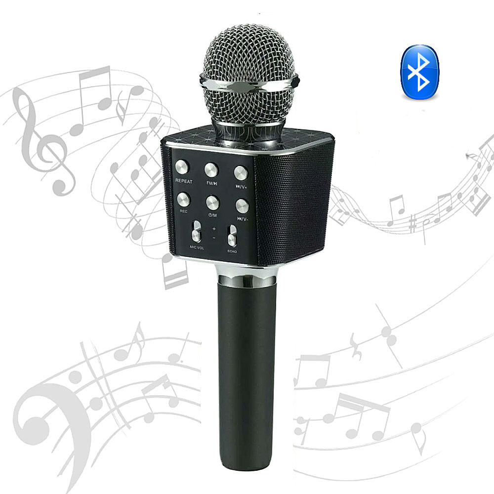 

Беспроводной bluetooth караоке микрофон колонка блютуз с динамиками WSTER WS-1688 Черный + USB + TF (слот для карты памяти) + AUX (для наушников/колонок/ПК) + функция селфи + FM