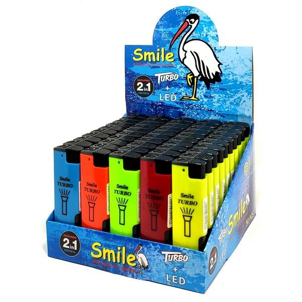 

Зажигалка карманная Smile 8107 Турбо с фонариком цветная 50шт