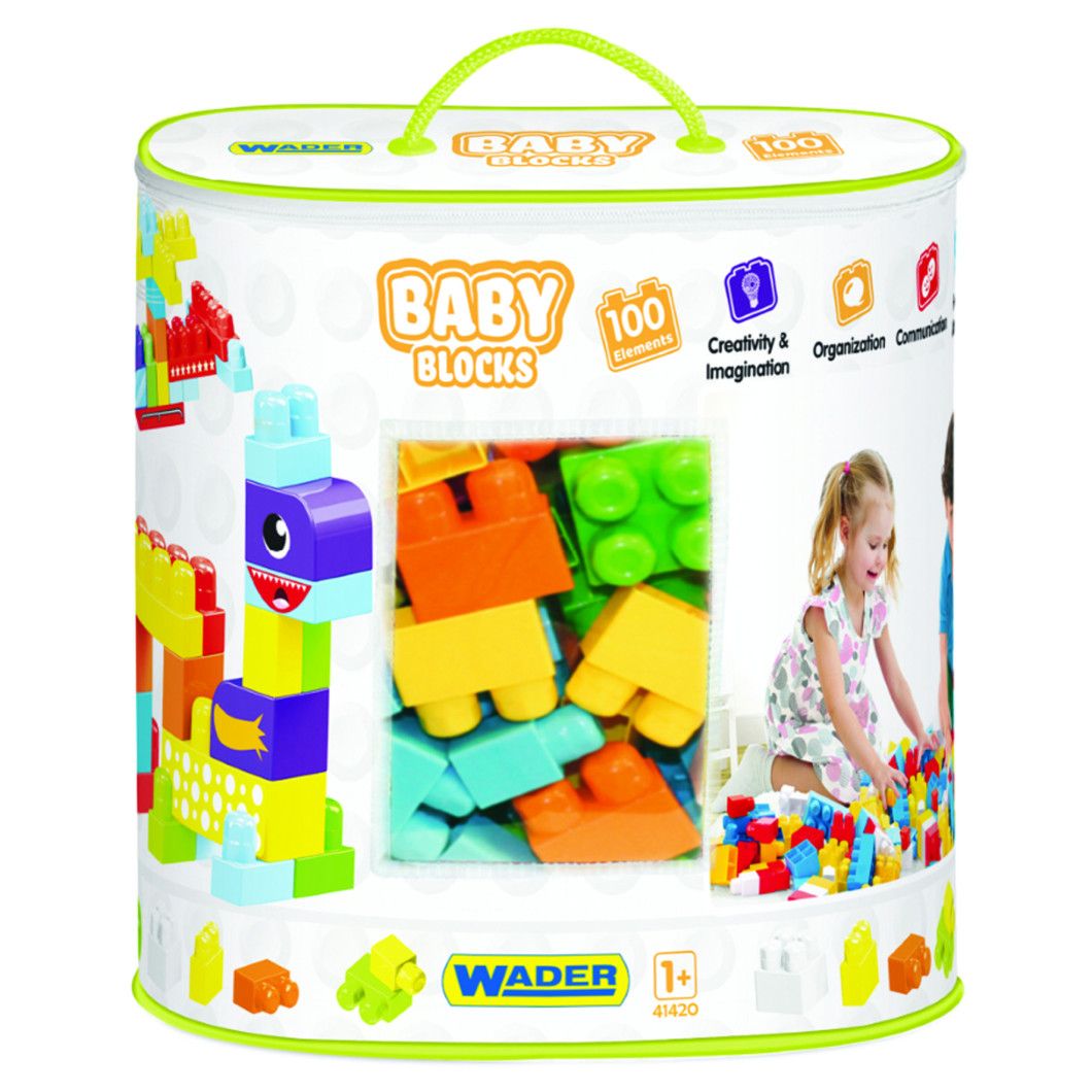 

Конструктор Wader Baby Blocks Мои первые кубики 100 элементов в сумке (41420)