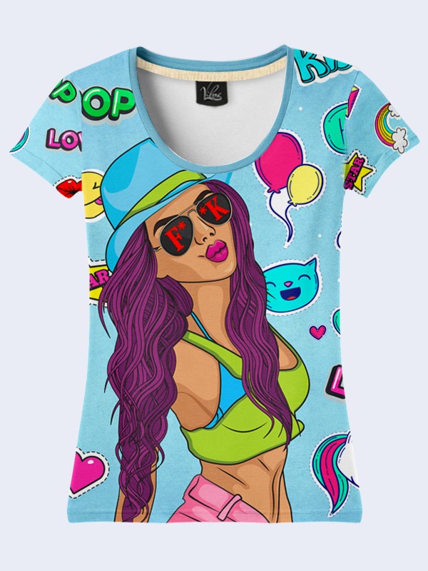 

Женская футболка Girl and stickers (2412) Vilno S (44) Разноцветный 000054790