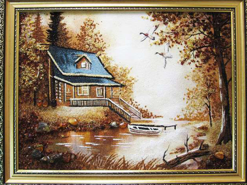 

Картина из янтаря 36*46 см Домик с лодкой KD008783