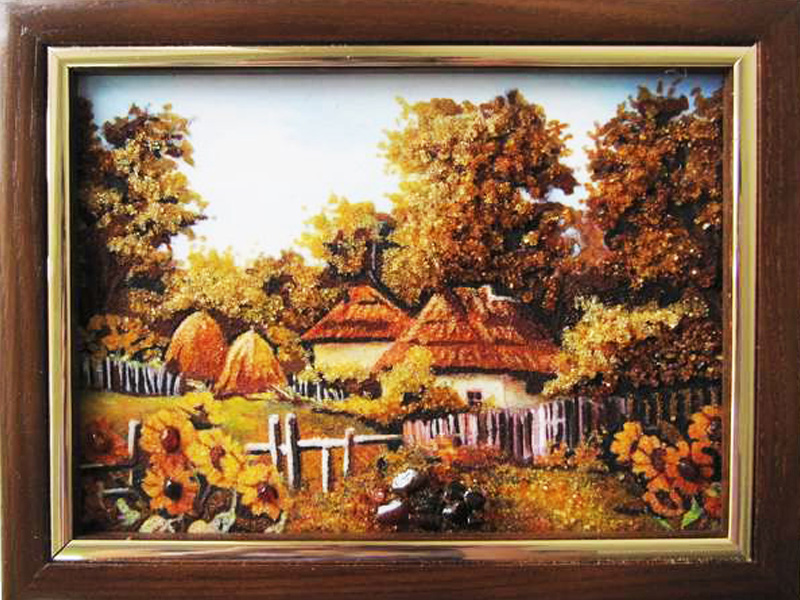 

Картина из янтаря 20*15 см Деревня jan0002
