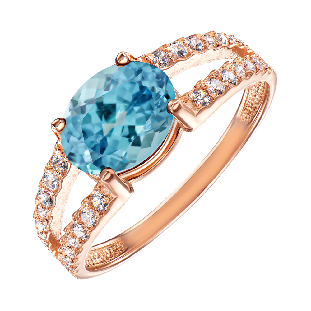 

Кольцо из красного золота с голубым топазом и фианитами 000131020 16.5 размера