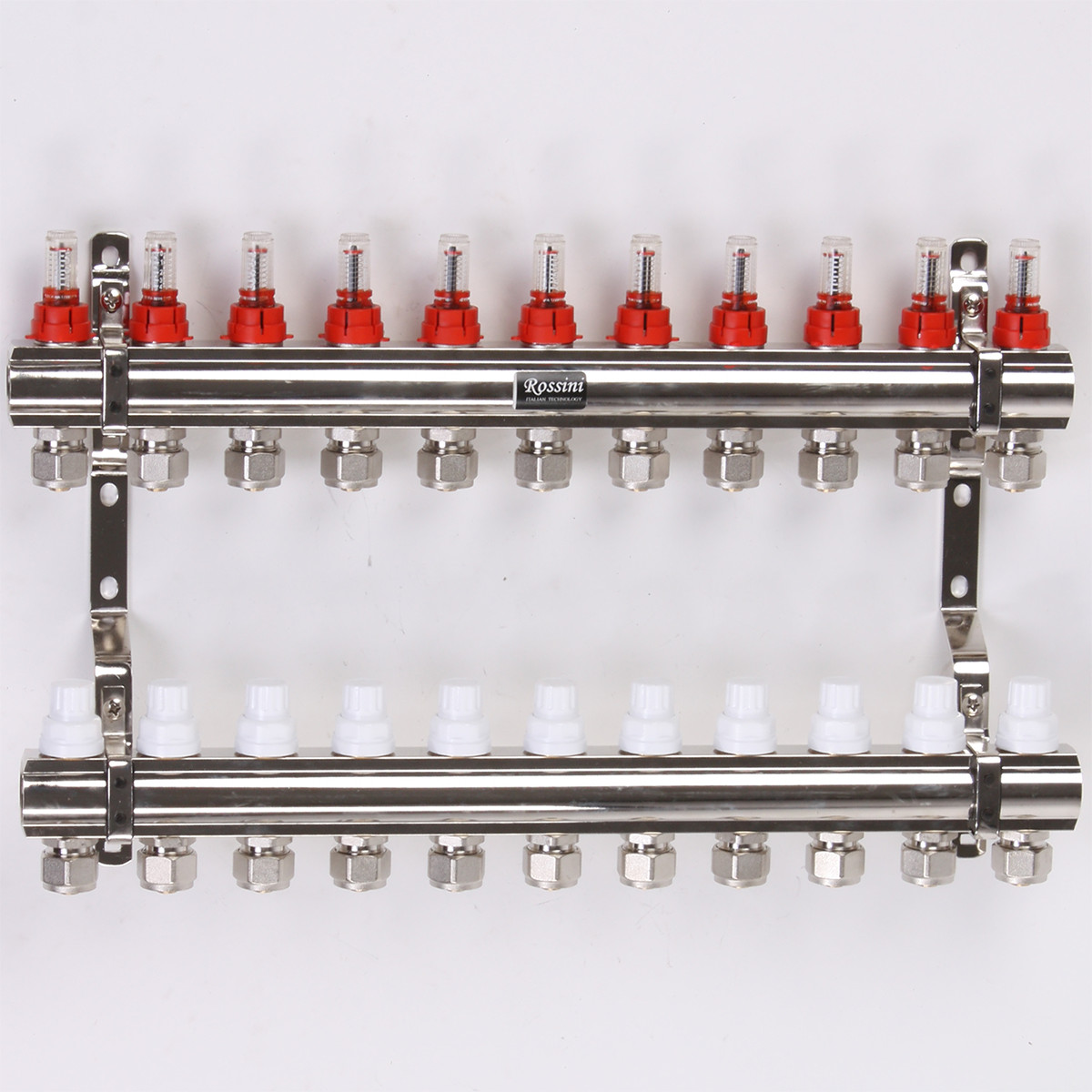 

Коллектор ROSSINI с расходомерами, термоклапанами и евроконусами 1"x3/4" 11 выходов