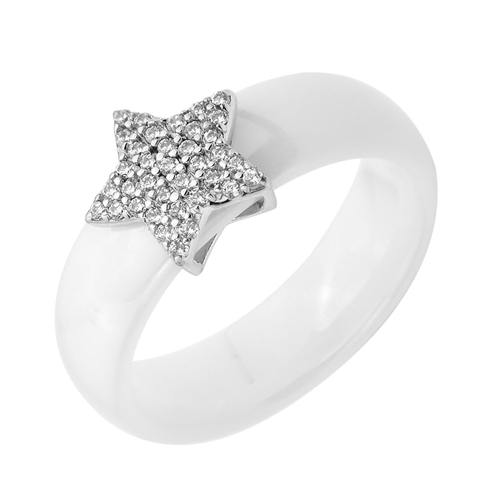 

Кольцо из белой керамики и серебра с фианитами 000131762 18 размера