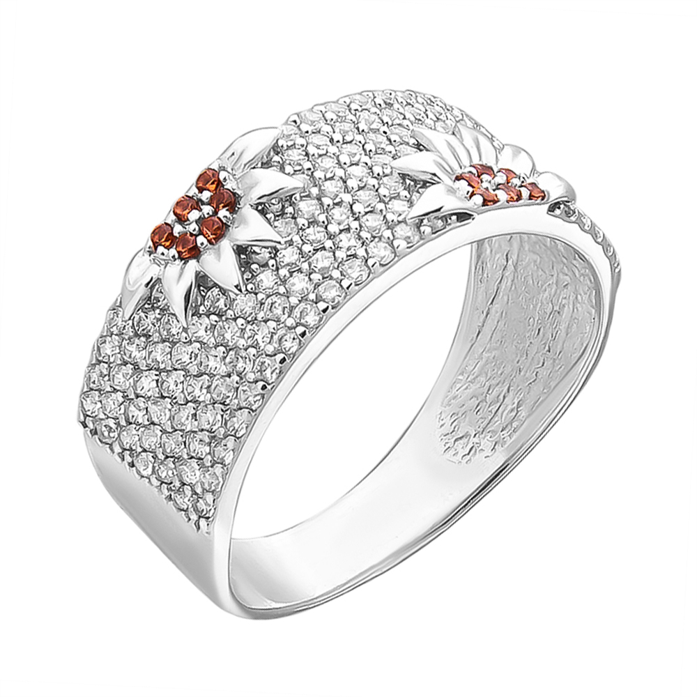 

Серебряное кольцо с коньячными и белыми фианитами 000126560 18 размера