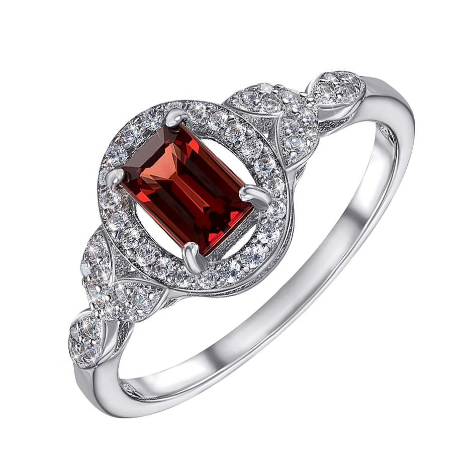 

Серебряное кольцо с гранатом и фианитами 000133754 18 размера