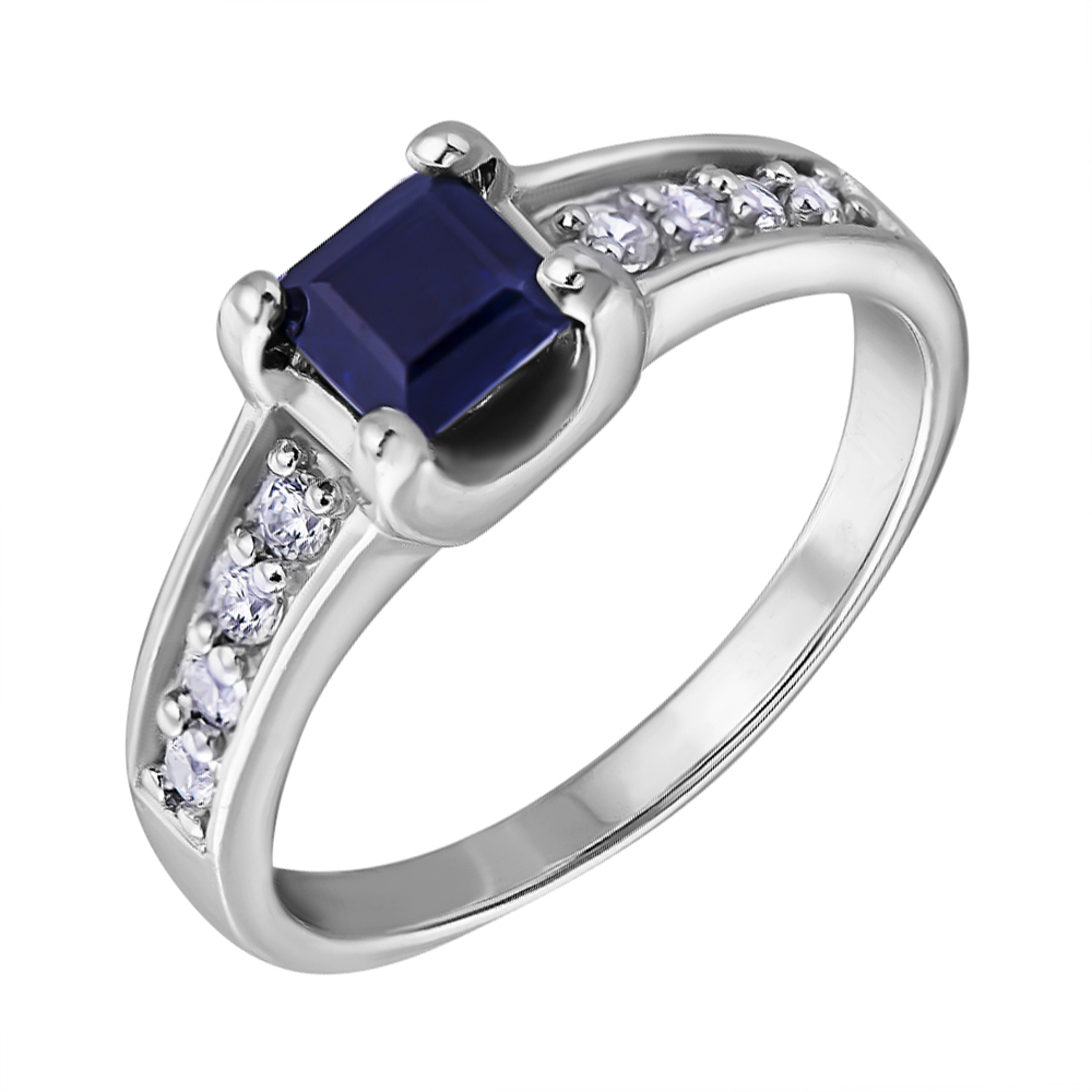 

Серебряное кольцо с сапфирами и фианитами 000125037 16.5 размера