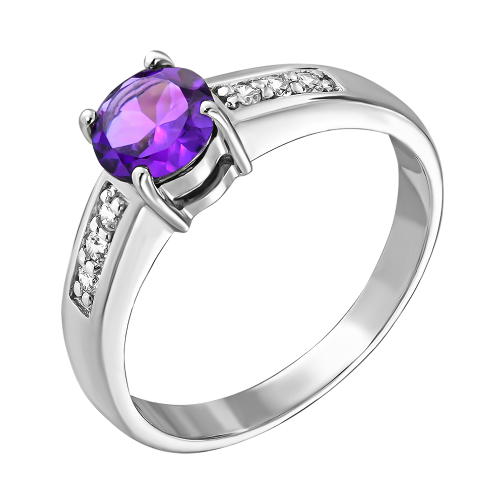 

Серебряное кольцо с аметистом и фианитами 000125601 17.5 размера