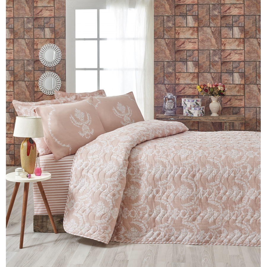 

Покрывало стеганное с наволочками Eponj Home Pure pudra розовый 200*220