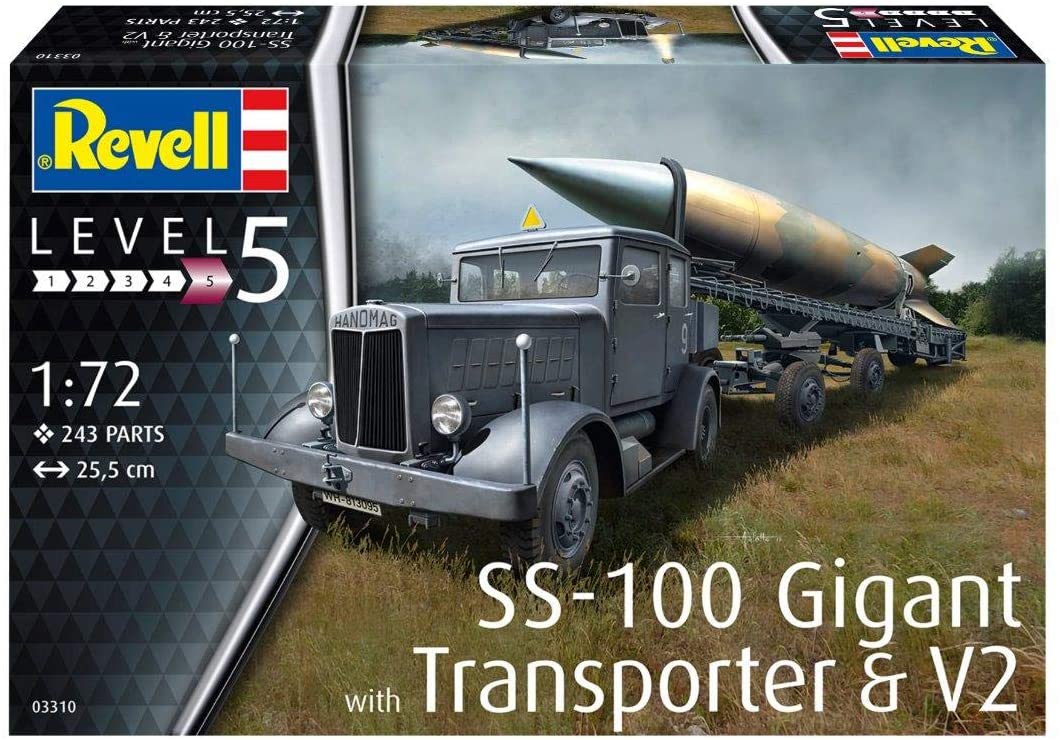 

Набор сборных моделей Revell SS-100 Gigant + Transporter + V2 - немецкий тяжелый колесный трактор, используемый для перевозки ракет V-2. (03310)