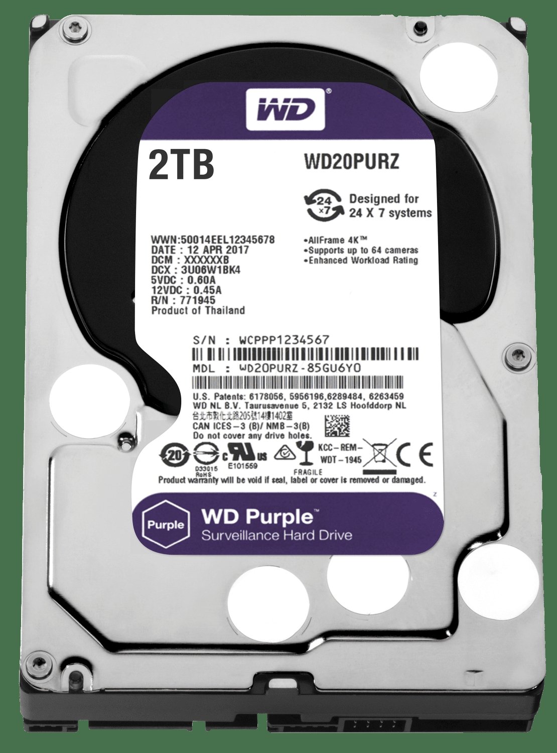 

Жесткий диск WD 3.5" SATA 3.0 2TB 5400 64MB Purple Surveillance