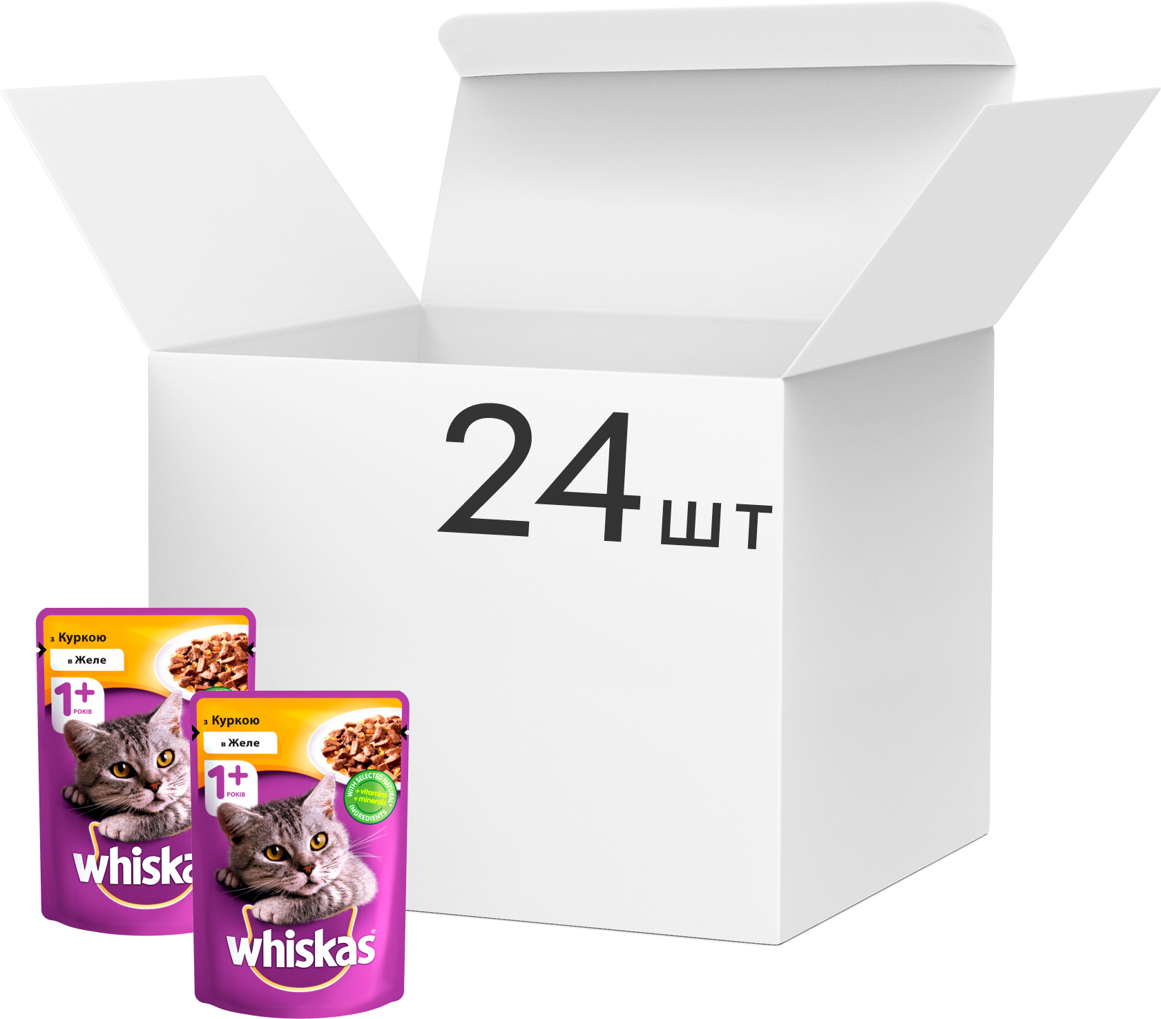 

Упаковка влажного корма для котов Whiskas с курицей в желе 24 шт по 100 г (4770608239725)