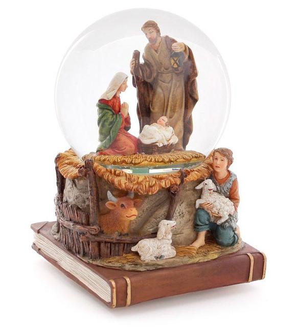 

Декоративный снежный/водяной шар Вертеп 15.5см с летящим снегом и музыкой "Silent night" на батарейках (3хАА) (559-248)