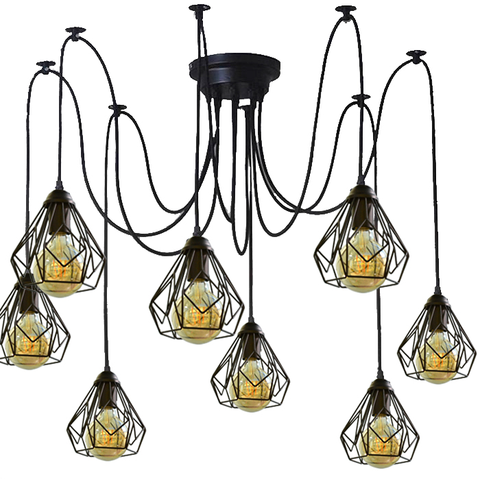 

Светильник потолочный подвесной 100lamp Loft Е-27, планка, металл, черный, 8 плафонов (NL 538/8 spider)