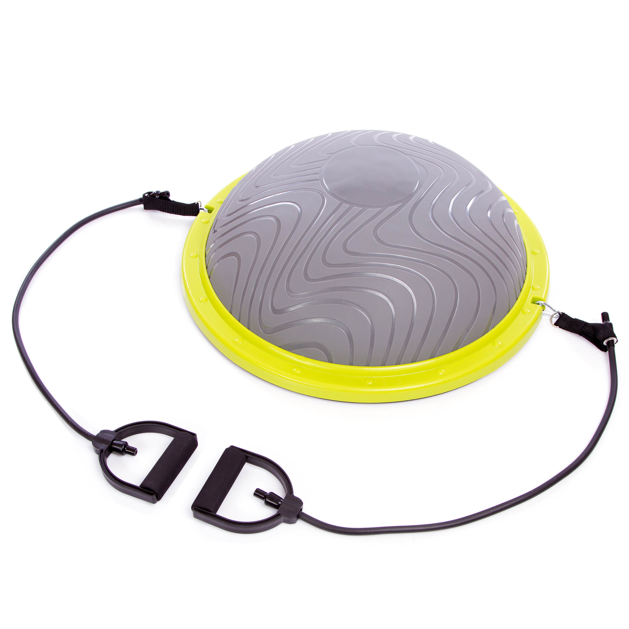 

Балансировочная платформа BOSU с двумя эспандерами FI-1934 /2 (PP, PVC, TPR, h-см, d-60см, 5200гр, серый-салатовый)