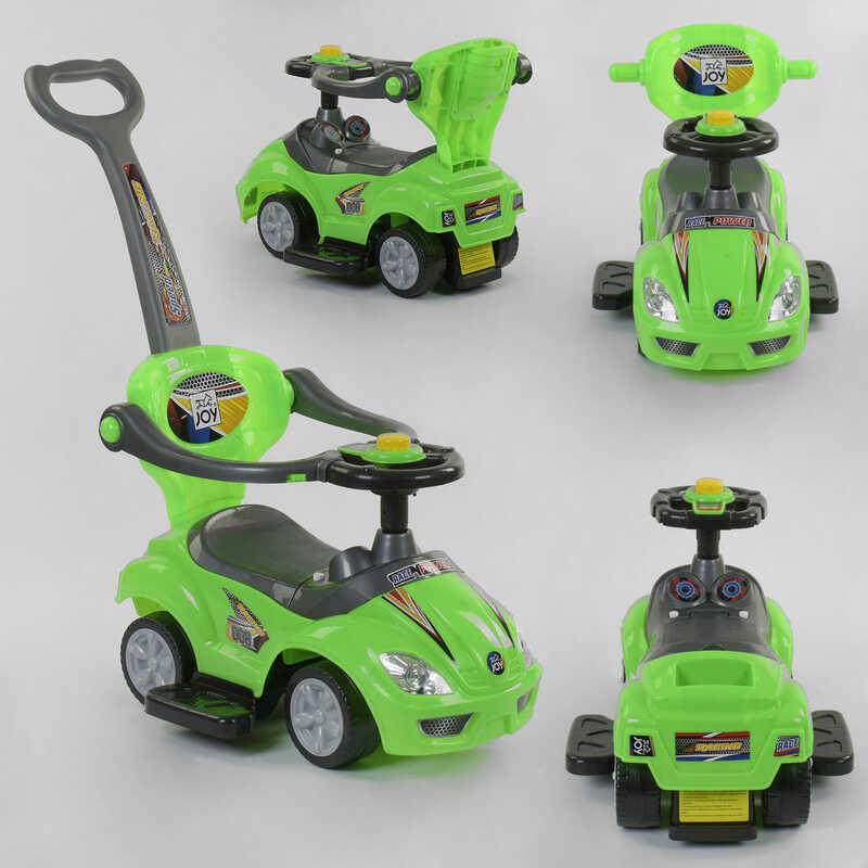 

Машина-толокар JOY 2027 - G цвет зеленый , родительская ручка, 5 мелодий, съемный защитный бампер, багажник