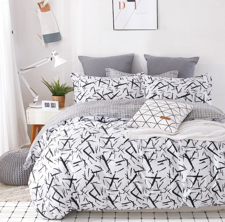 

Постельное белье CottonTwill Сатин Монохром Семейный Черно-белое 2 х 145х215 см
