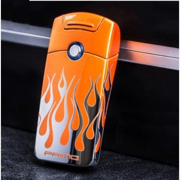 Зажигалка USB электроимпульсная с гравировкой пламени Оранжевая с .