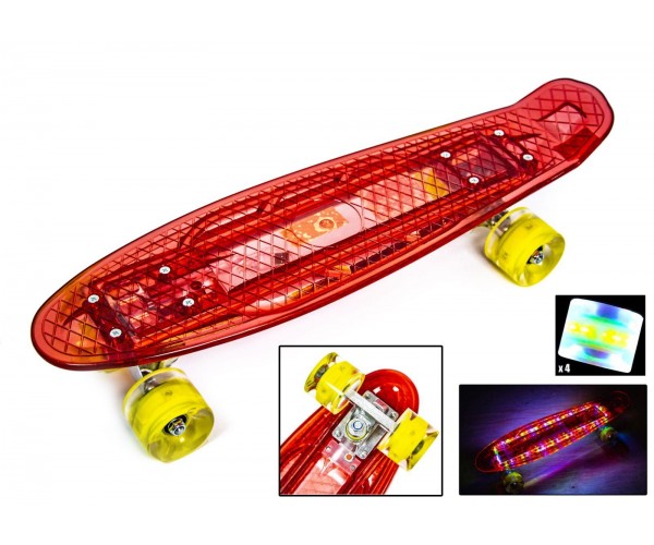 

Пенниборд (Penny Board Led) светящаяся дека и колеса, Красный прозрачный