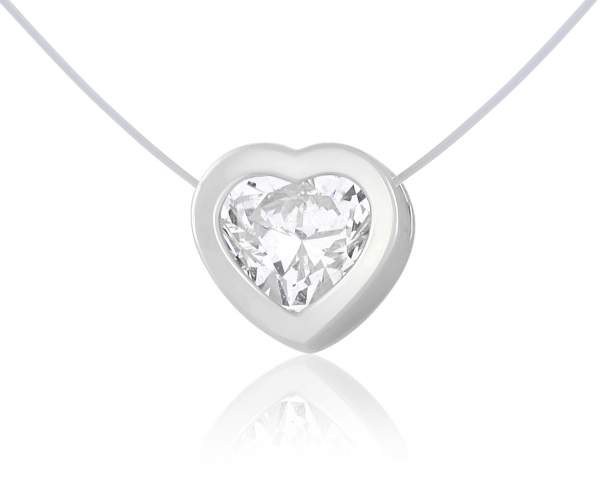 

Колье на леске с камнем SWAROVSKI Zirconia "Сердце", белое золото, КЛ008/1SW, 40 размер