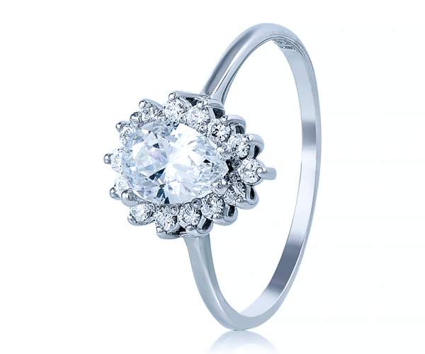 

Золотое кольцо с камнем Сваровски "Ницца", белое золото, КД4033/1SW, 17 размер