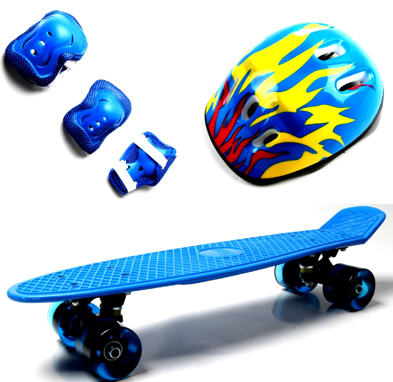 

Скейтборд, Penny Board. Blue.+защита+шлем. Светящиеся колеса